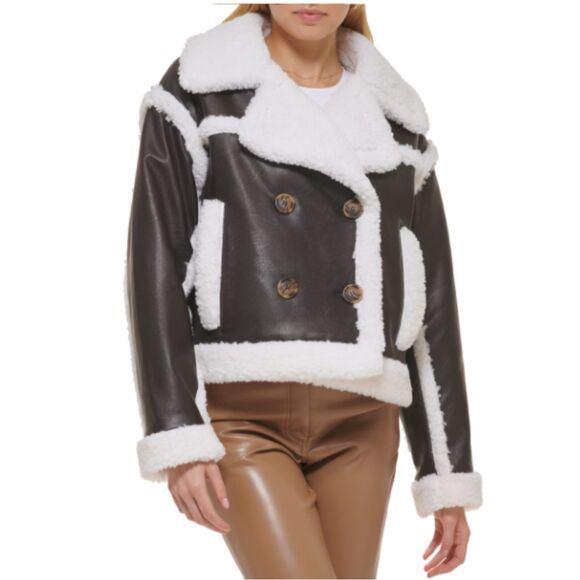 Levi’s Sherpa Lined Cropped Moto Jacket Women’s Size Small Black Faux Shearling - Picture 1 of 7